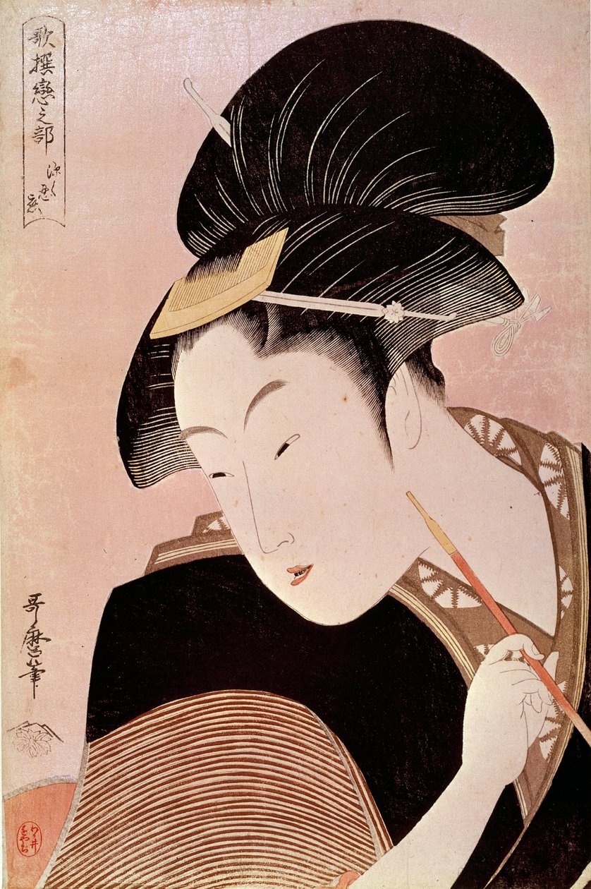 Naisen muotokuva japanilainen vedos Utamaro Kitagawa (1753-1806) tekijältä Kitagawa Utamaro