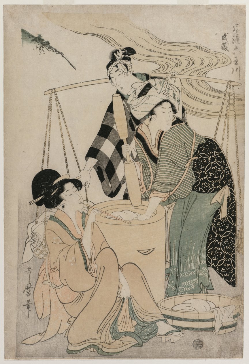 Settsu Province sarjasta Fashionable Six Jewel Rivers (Furyu Mu Tamagawa) tekijältä Kitagawa Utamaro