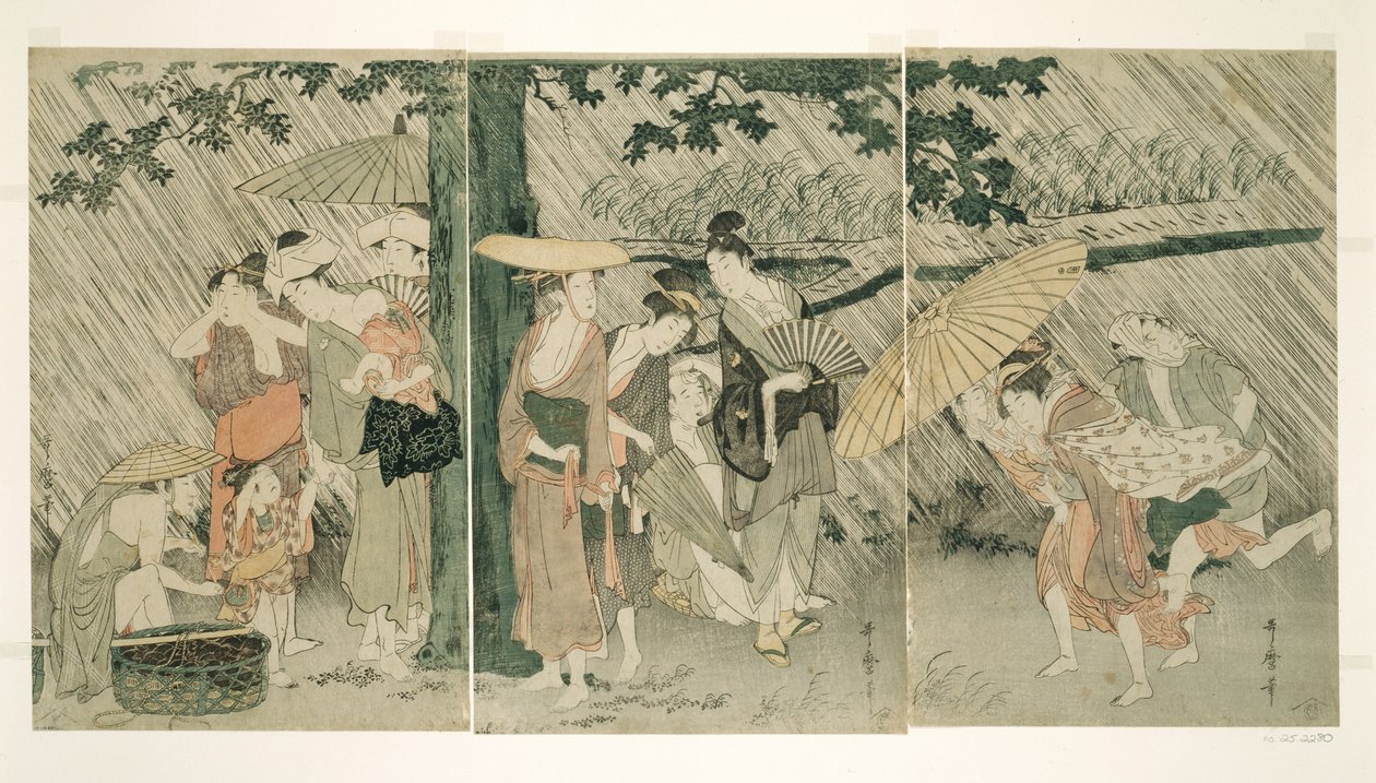 Suojaa äkilliseltä suihkulta tekijältä Kitagawa Utamaro