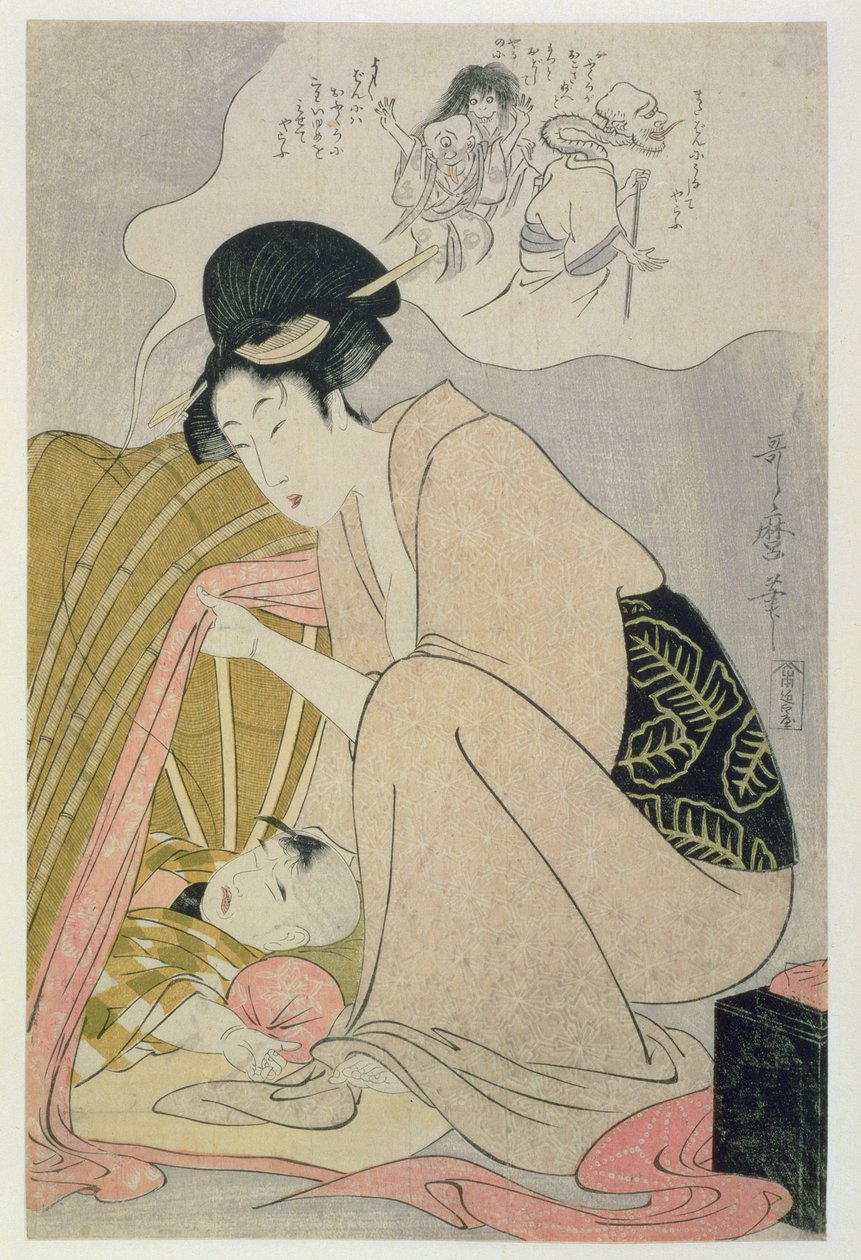T H Riches 1913. Lapsi, jolla on painajainen, n. 1801 (puupainatus) tekijältä Kitagawa Utamaro