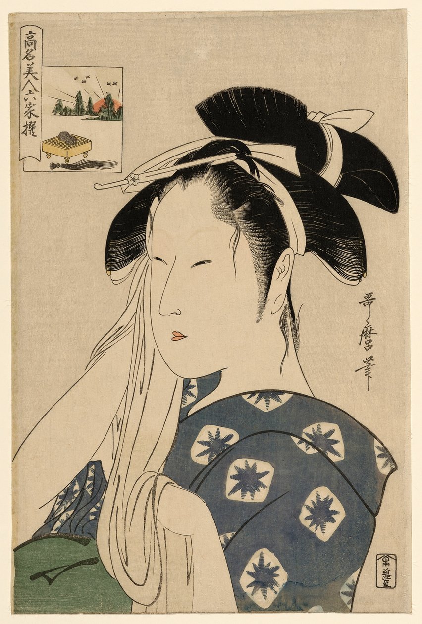 Asahiya Widow, sarjasta "Kuuteen kuolemattomaan runoilijaan verratut kaunottaret" ("Komei bijin rokkasen") tekijältä Kitagawa Utamaro