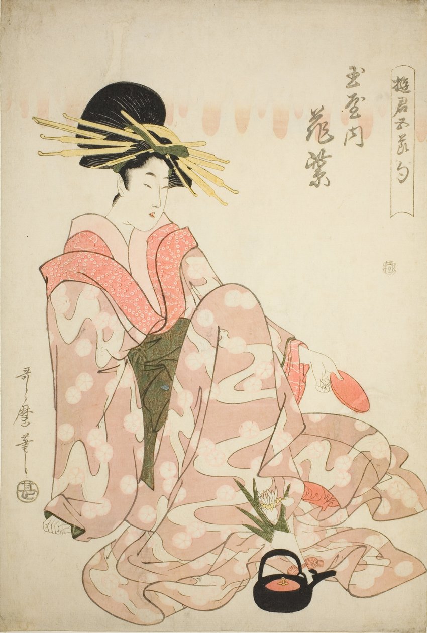 Tamayan kurtisaani Hanamurasaki sarjasta "Viiden festivaalin kurtisaanit (Yukun gosekku)" tekijältä Kitagawa Utamaro