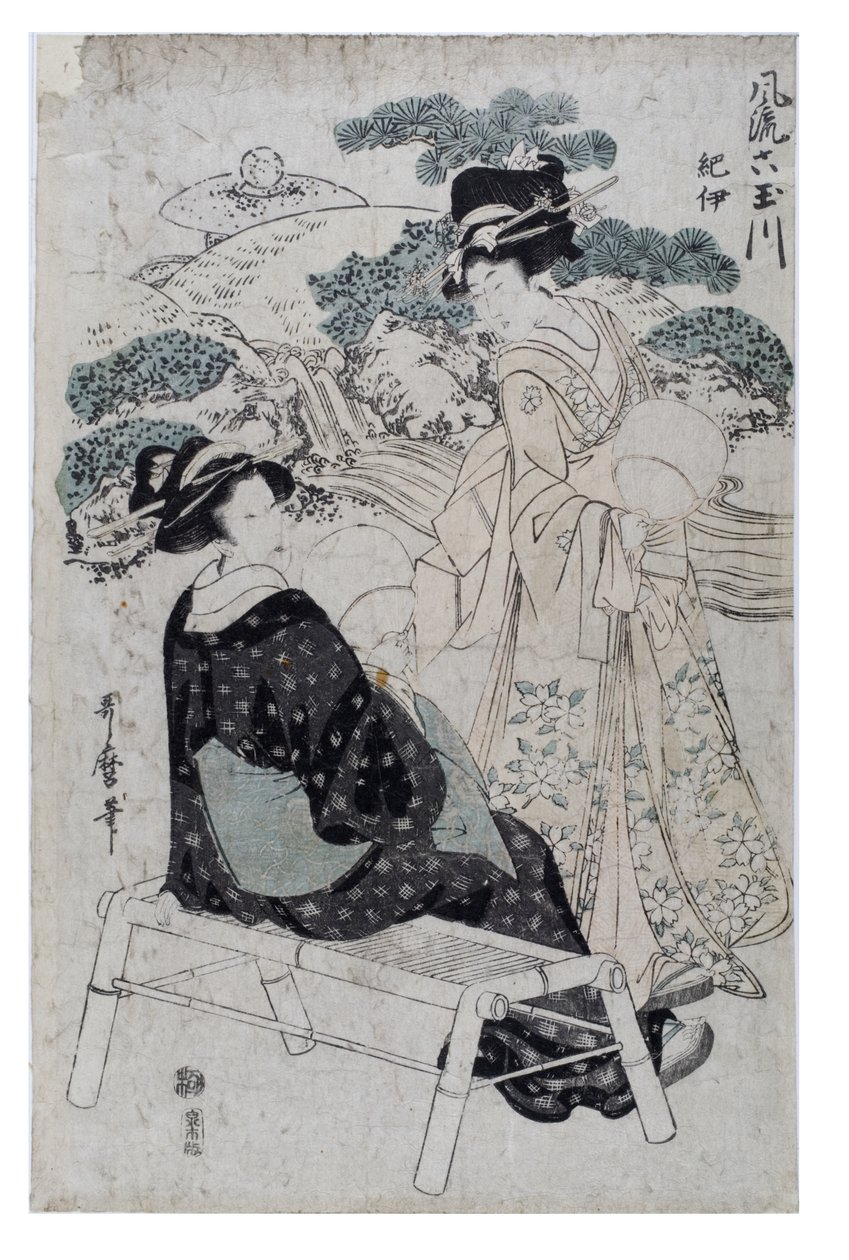 The Elegant Six Jewel Rivers, n. 1800-1805 (puupainatus paperille) tekijältä Kitagawa Utamaro