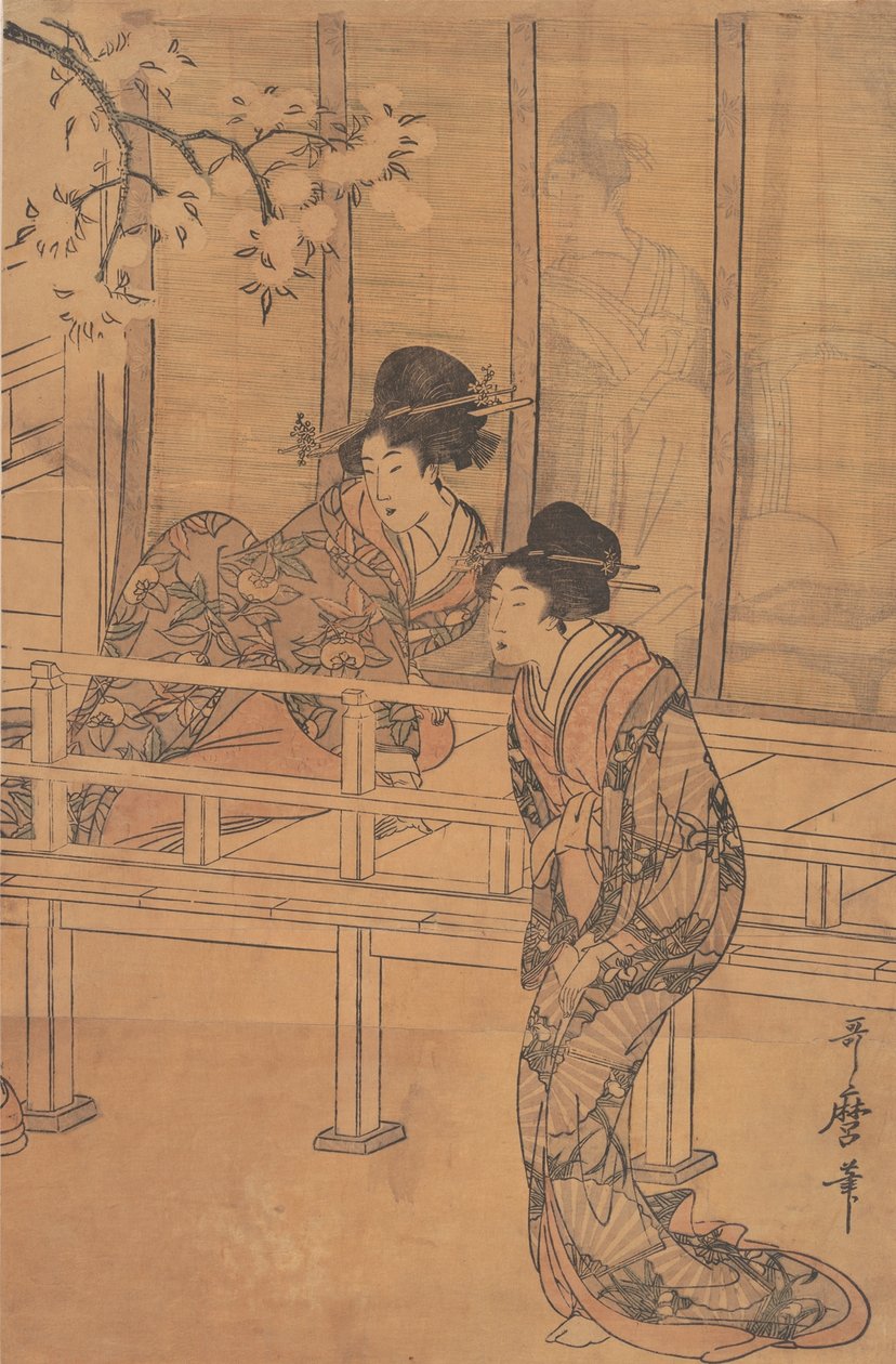Rokujon rouvan luona vierailee prinsessa Aoi, n. 1805. tekijältä Kitagawa Utamaro