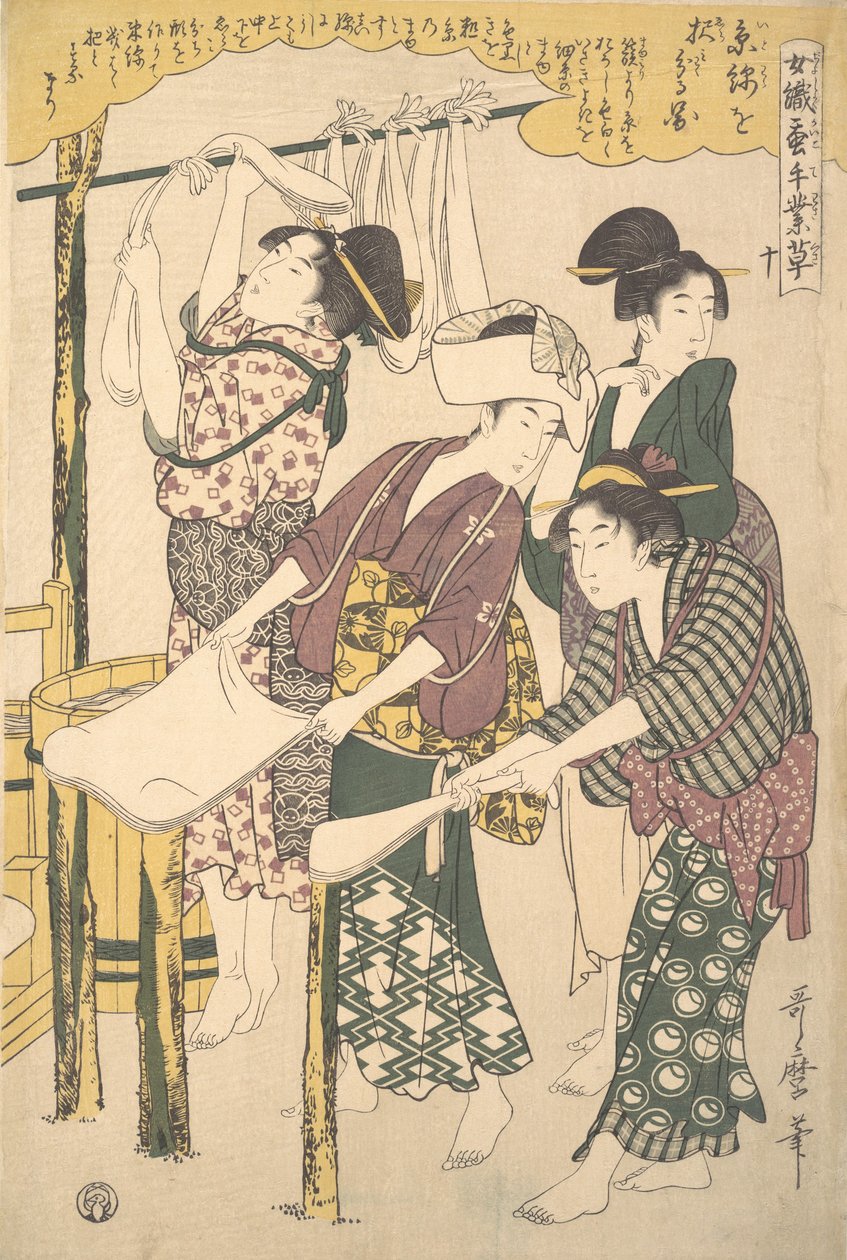 Silkkilangan valmistus, n. 1790. tekijältä Kitagawa Utamaro