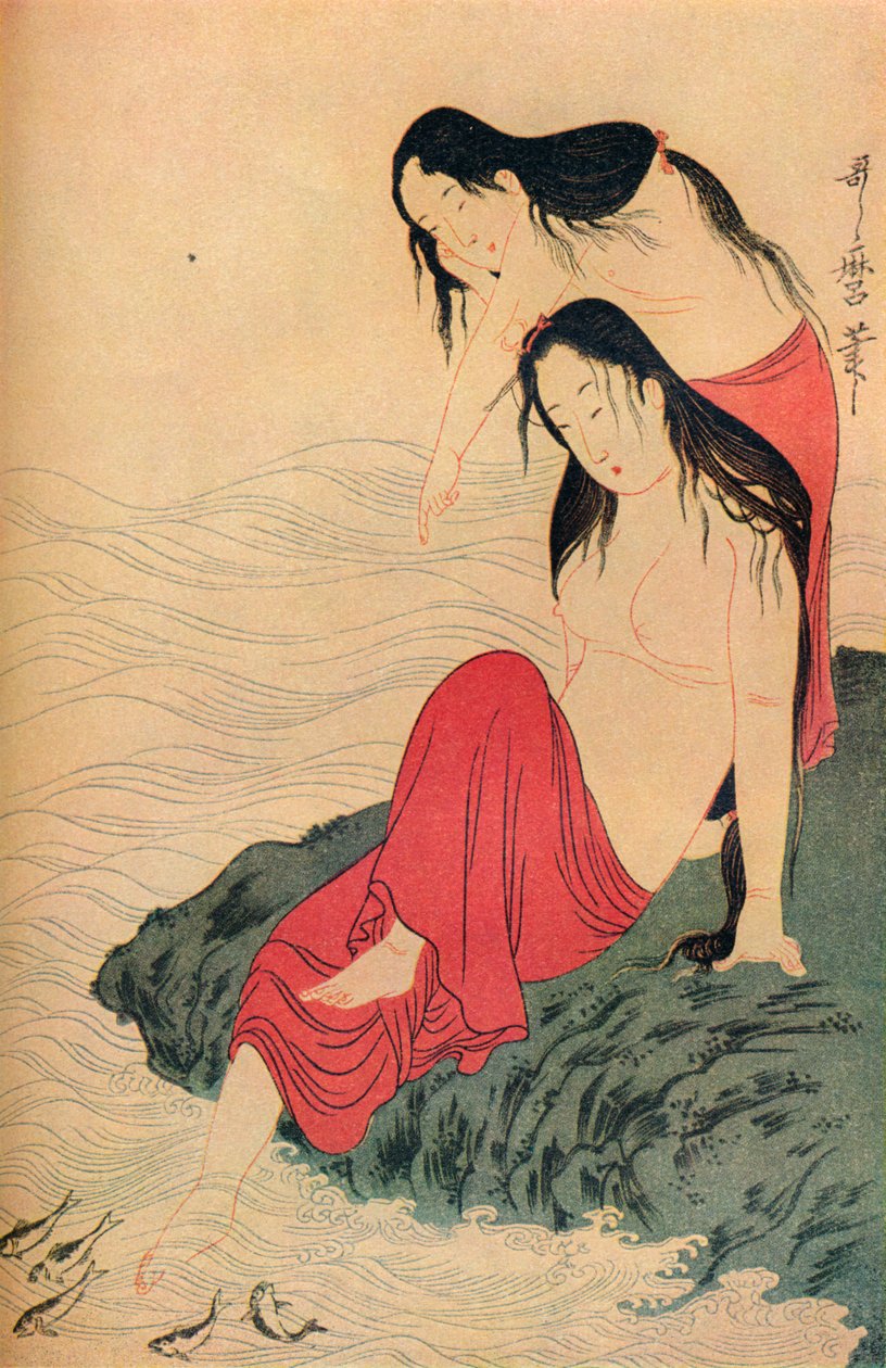 The Pearl Divers -triptyykin vasen käsi ja viimeinen paneeli, c1797-98, 1936. tekijältä Kitagawa Utamaro