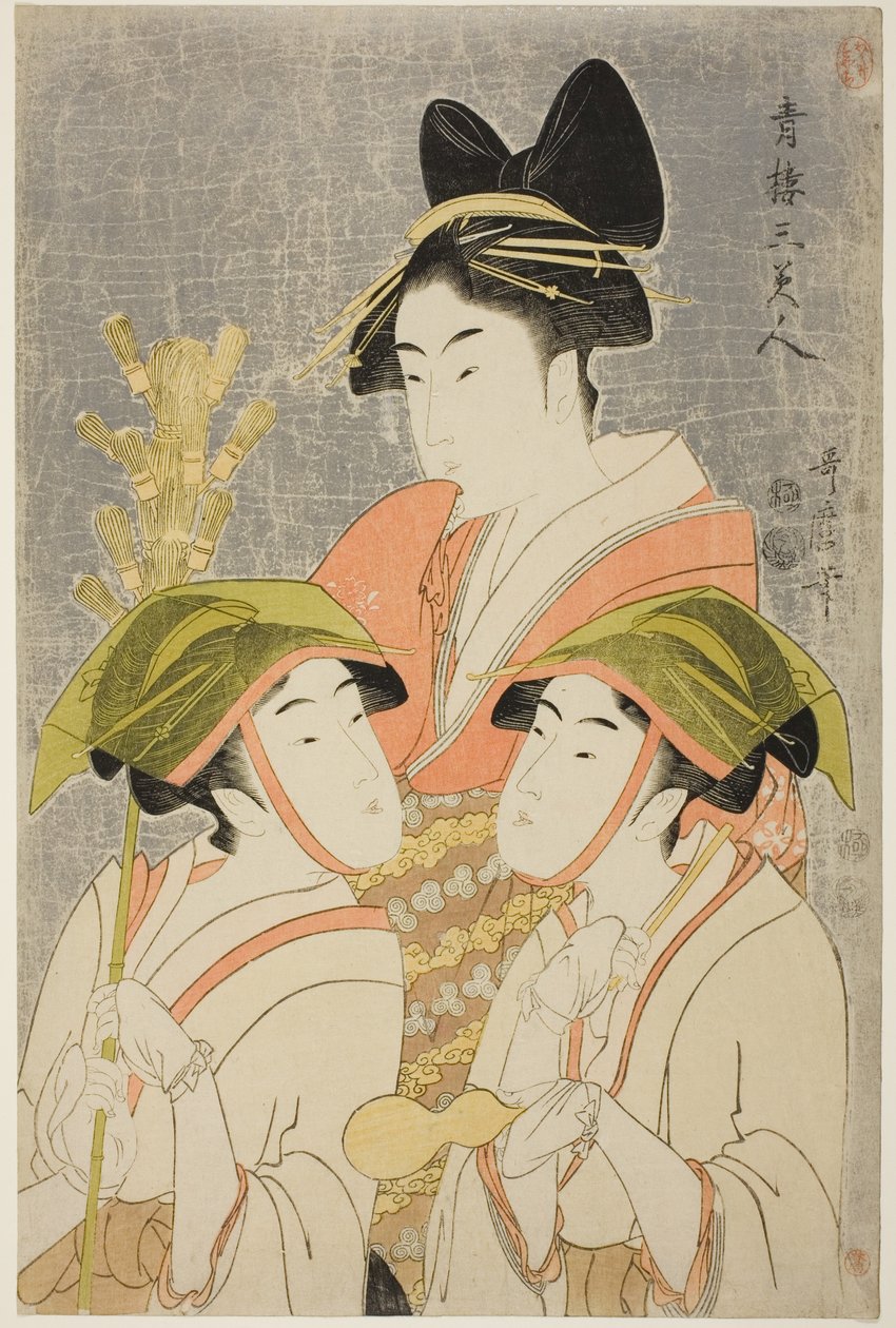 Kolme Yoshiwaran kaunistajaa tekijältä Kitagawa Utamaro