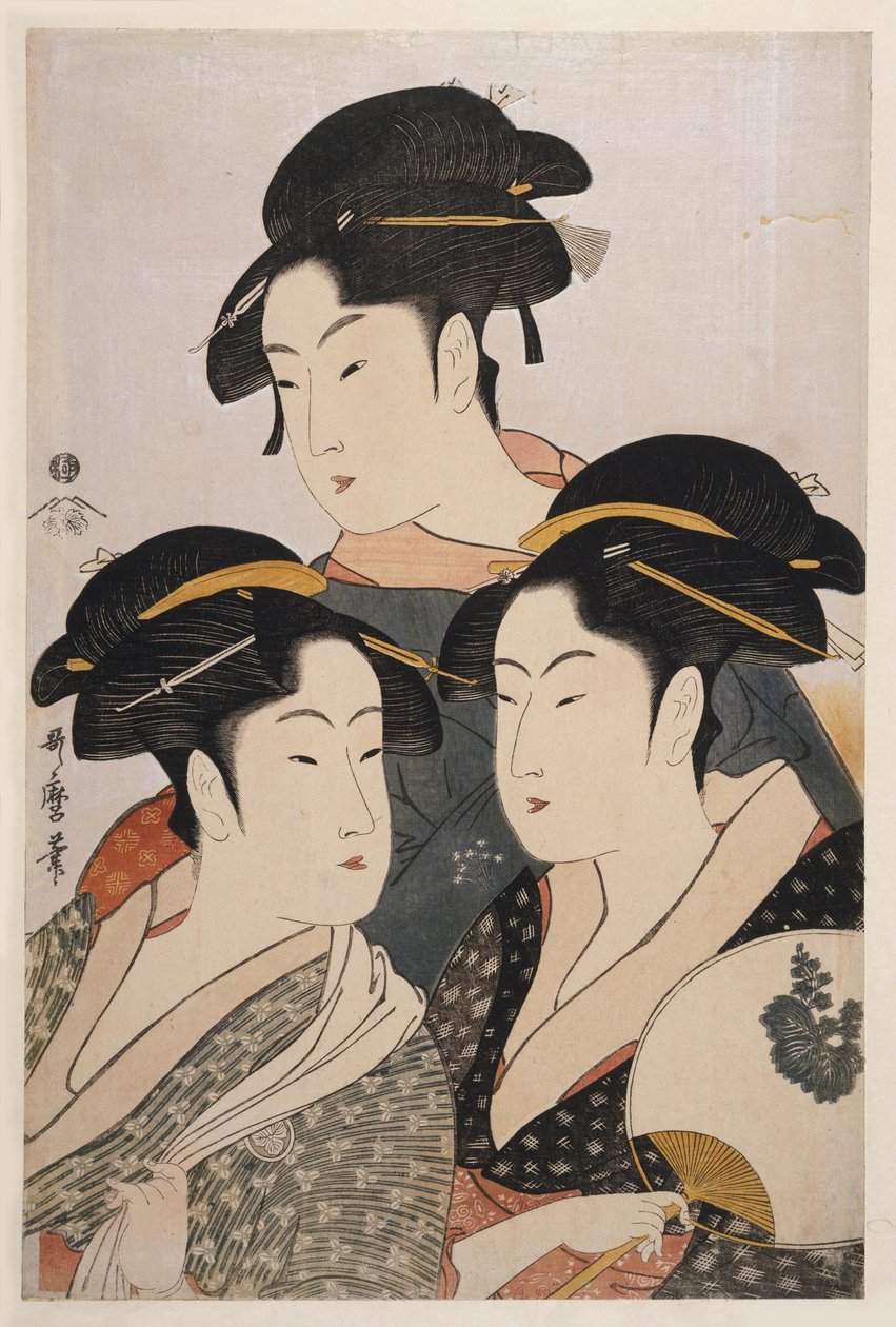 Kolme nykyajan kauneutta Toji san bijin tekijältä Kitagawa Utamaro