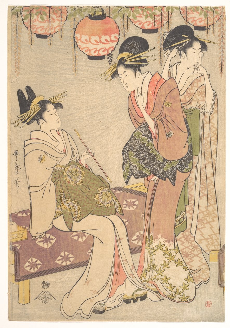 Kolme kurtisaania tekijältä Kitagawa Utamaro