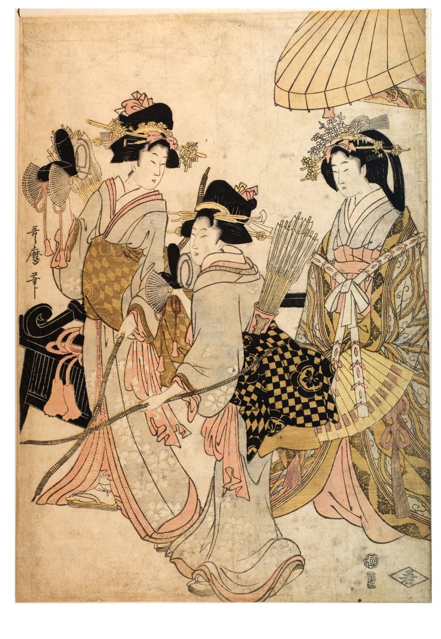 Kolme naista jousiampujina tekijältä Kitagawa Utamaro