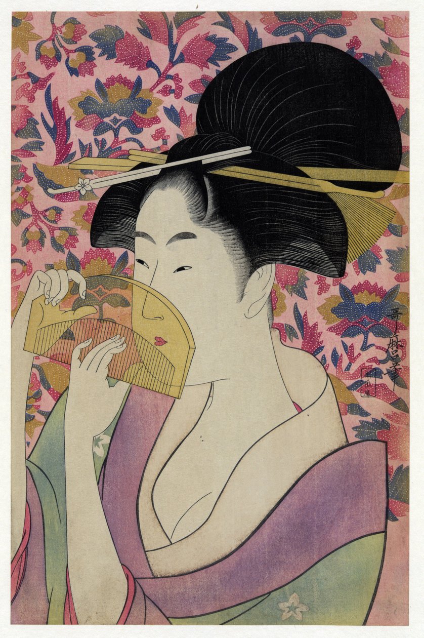 Tutamaro läpinäkyvällä kampalla, Kitagawa (1753–1806) tekijältä Kitagawa Utamaro