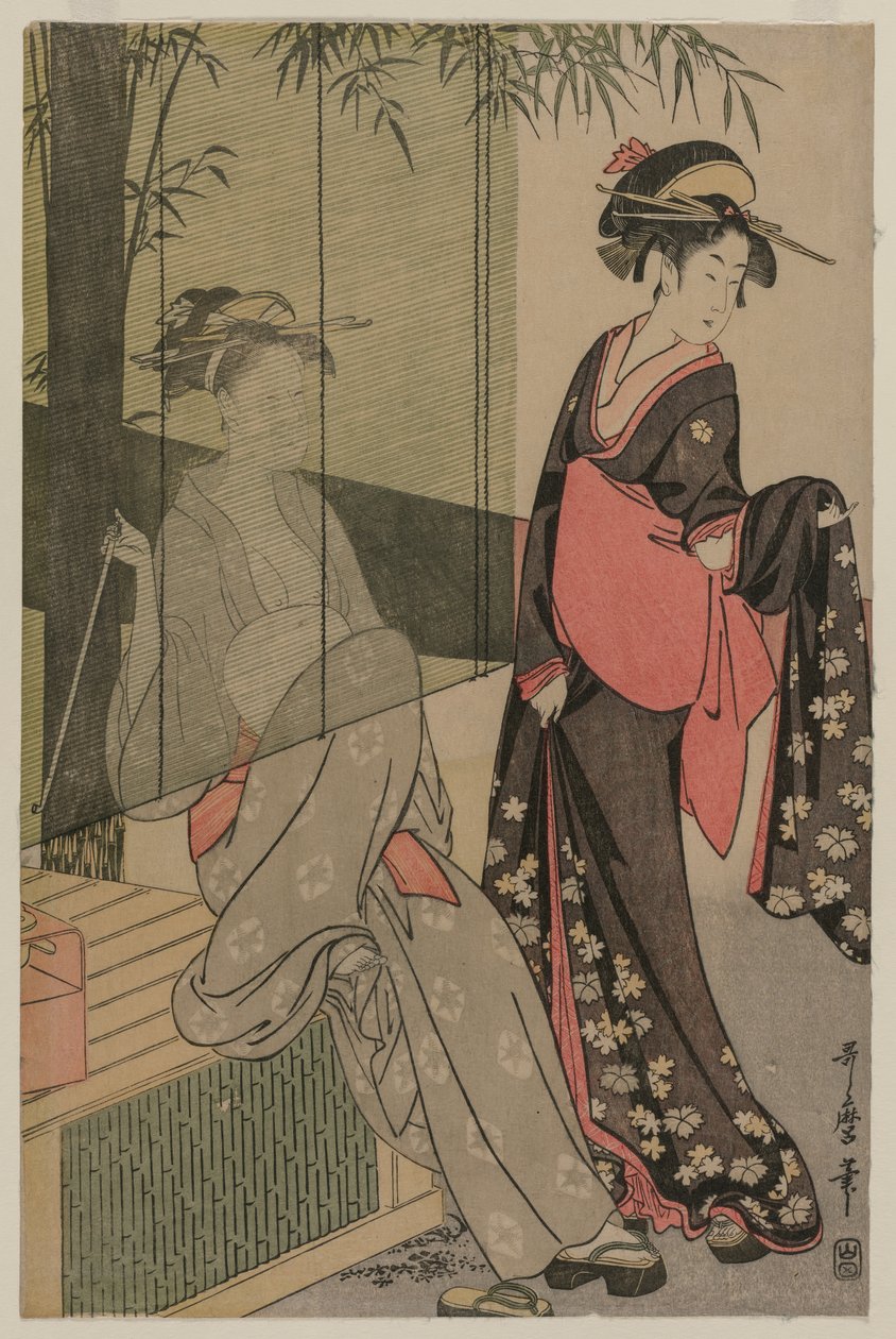 Kaksi naista bambusokealla tekijältä Kitagawa Utamaro