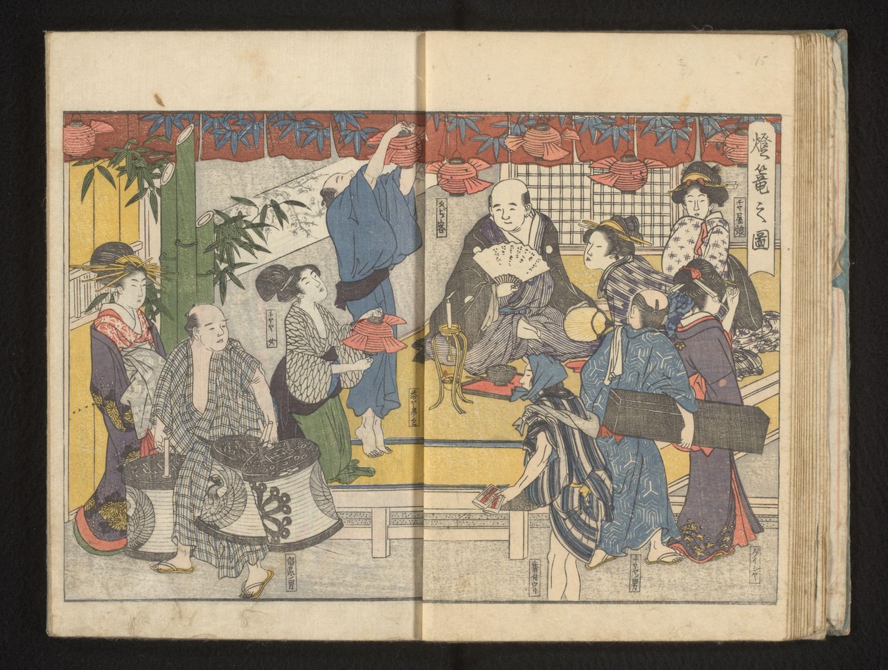Valmistelut lyhtyjuhlaan tekijältä Kitagawa Utamaro