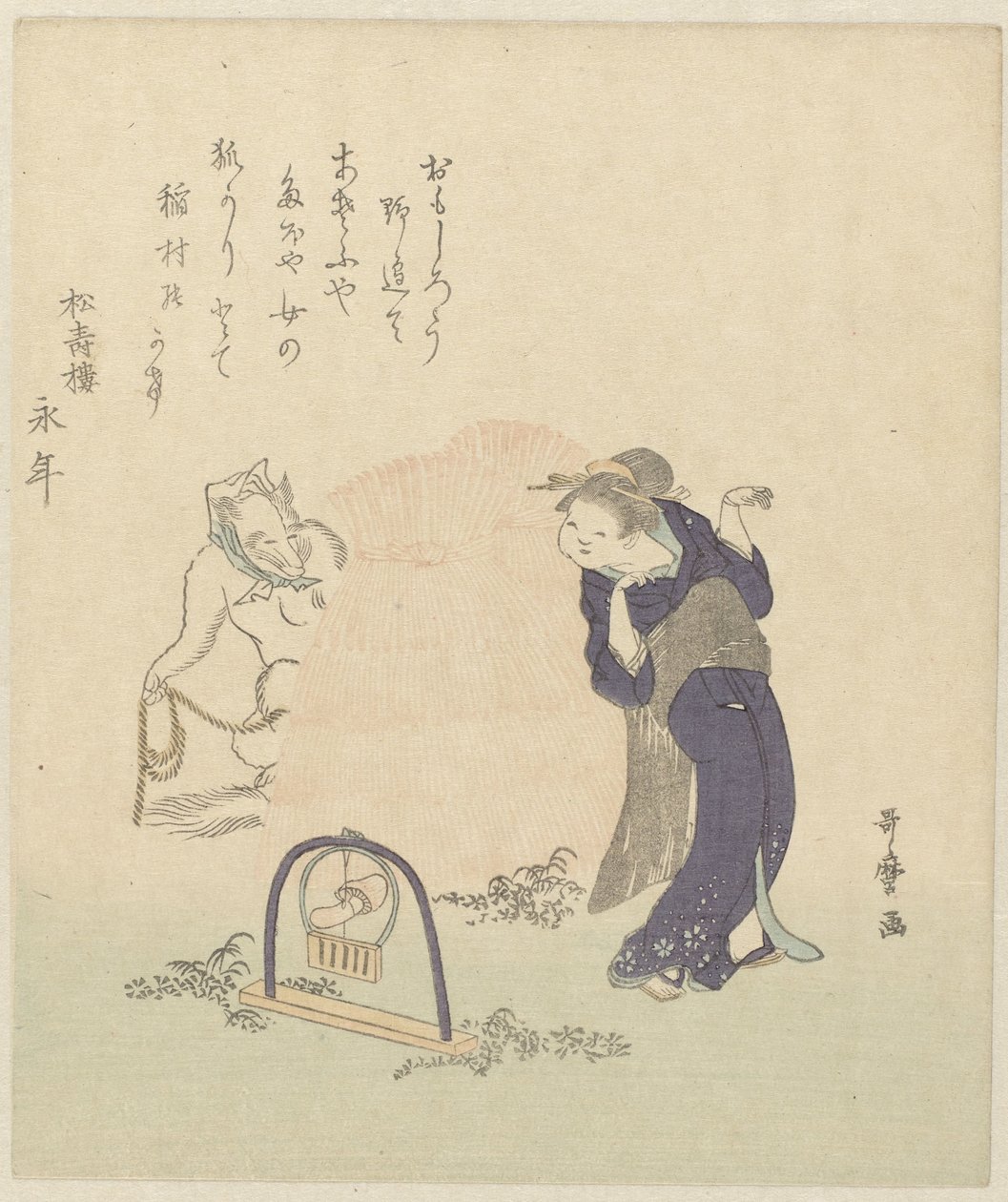 Nainen ketun ansassa tekijältä Kitagawa Utamaro