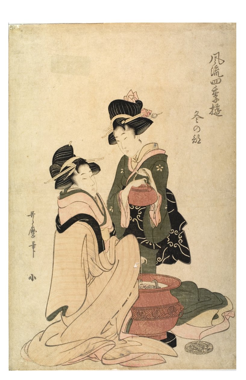 Talvi sarjasta Elegant Pleasures of the Four Seasons, n. 1758-1806 (puupainatus paperille) tekijältä Kitagawa Utamaro