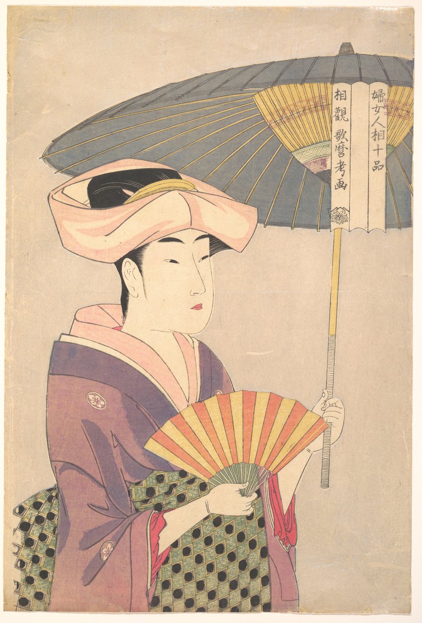 Woman Holding Up a Parasol, sarjasta Ten Types in the Physiognomic Study of Women, c. 1793 tekijältä Kitagawa Utamaro