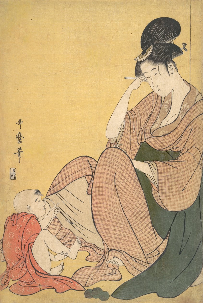 Nainen ja lapsi, n. 1794-95. tekijältä Kitagawa Utamaro