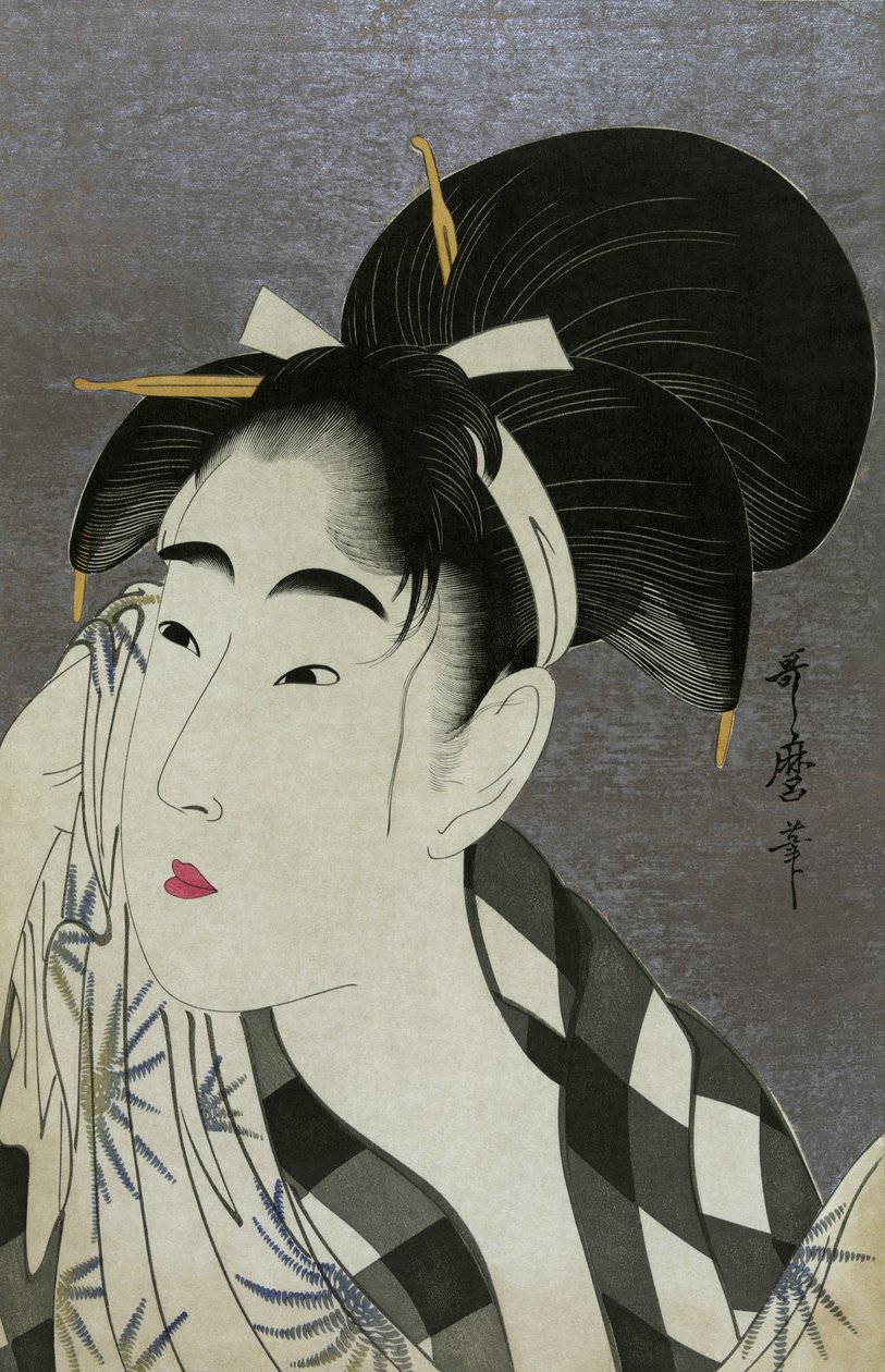 Nainen pyyhkii hikeä, 1798 tekijältä Kitagawa Utamaro
