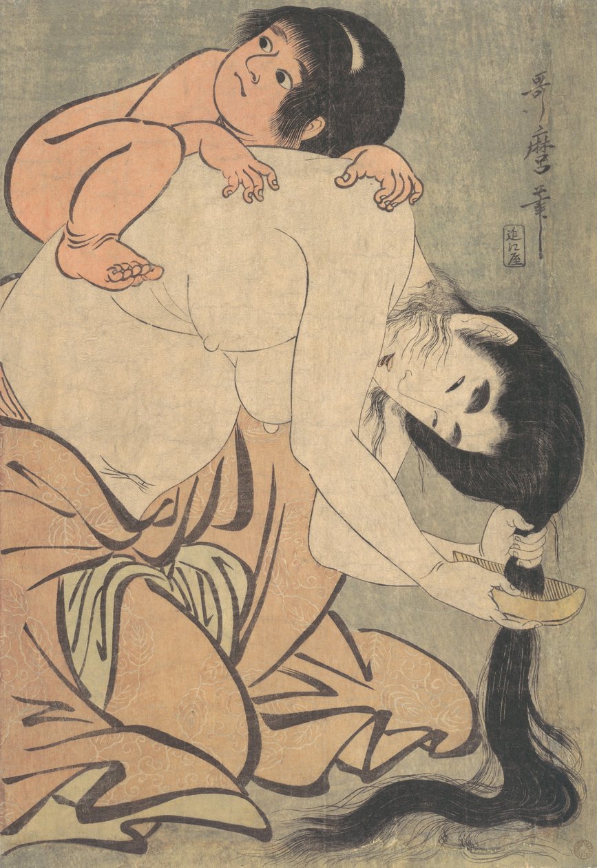 Yamauba pentinant-se els cabells, i Kintoki, ca. 1801. finlandès tekijältä Kitagawa Utamaro