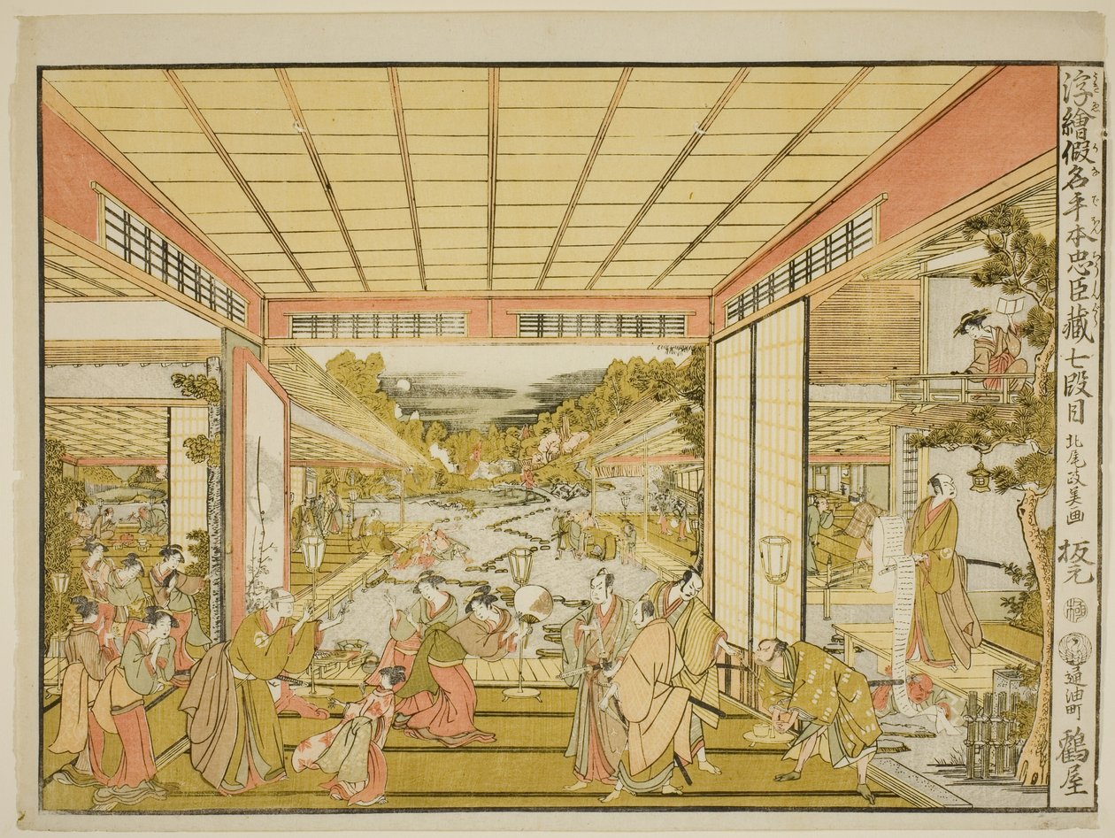 Act VII (Shichidanme), sarjasta "Perspektiivikuvia uskollisten säilyttäjien varastosta (Uki-e kanadehon Chushingura)" tekijältä Kitao Masayoshi