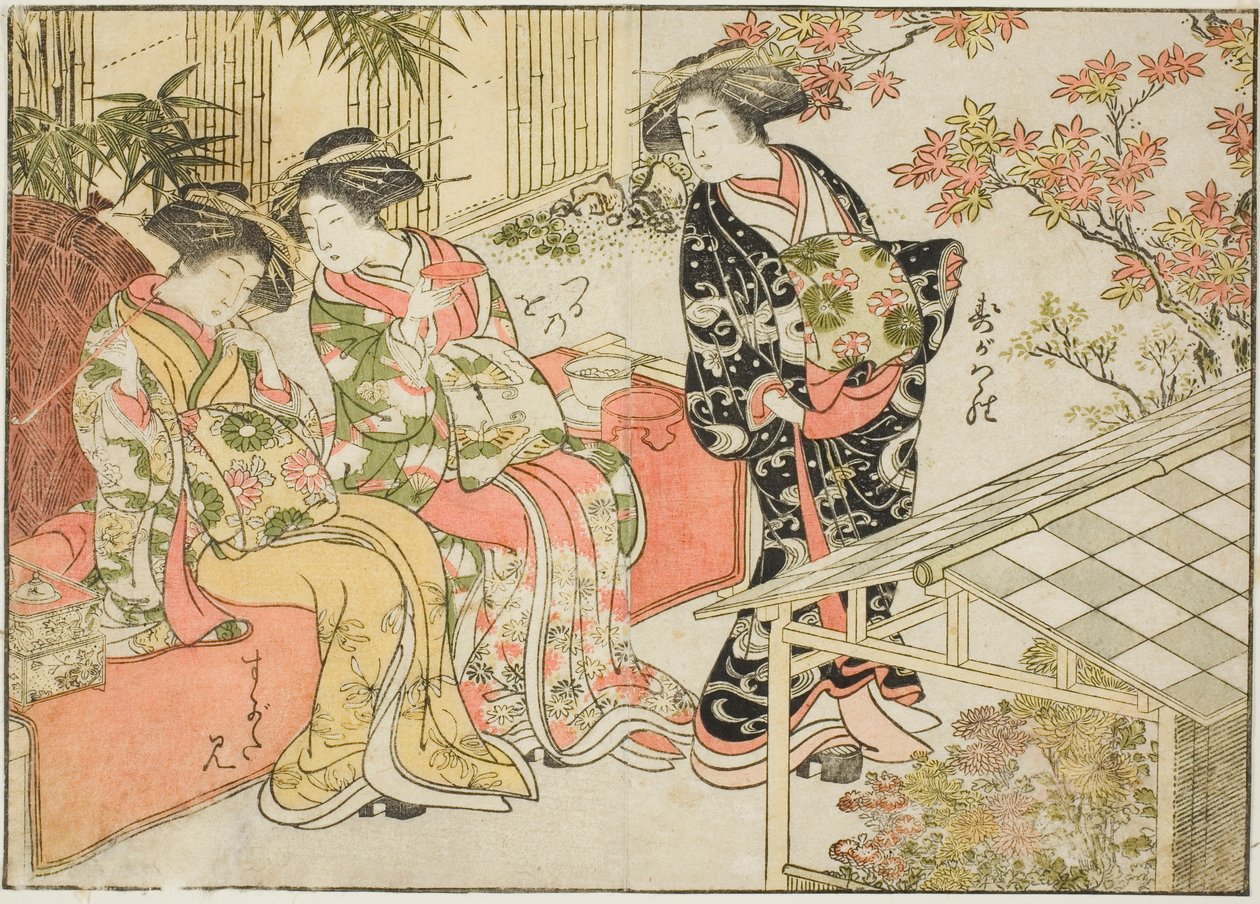 Tsuruyan kurtisaanit kirjasta "Mirror of Beautiful Women of the Pleasure Quarters (Seiro bijin awase sugata kagami)," voi. 2 tekijältä Kitao Shigemasa