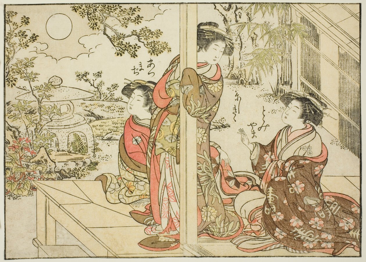 Yotsumayan kurtisaanit kirjasta "Mirror of Beautiful Women of the Pleasure Quarters (Seiro bijin awase sugata kagami)," voi. 2 tekijältä Kitao Shigemasa