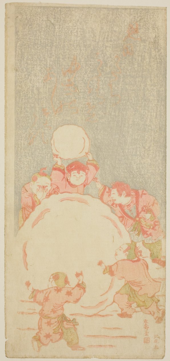 Suuri lumiukko, n. 1764 (värillinen puupainatus; mizu-e hosoban) tekijältä Kitao Shigemasa