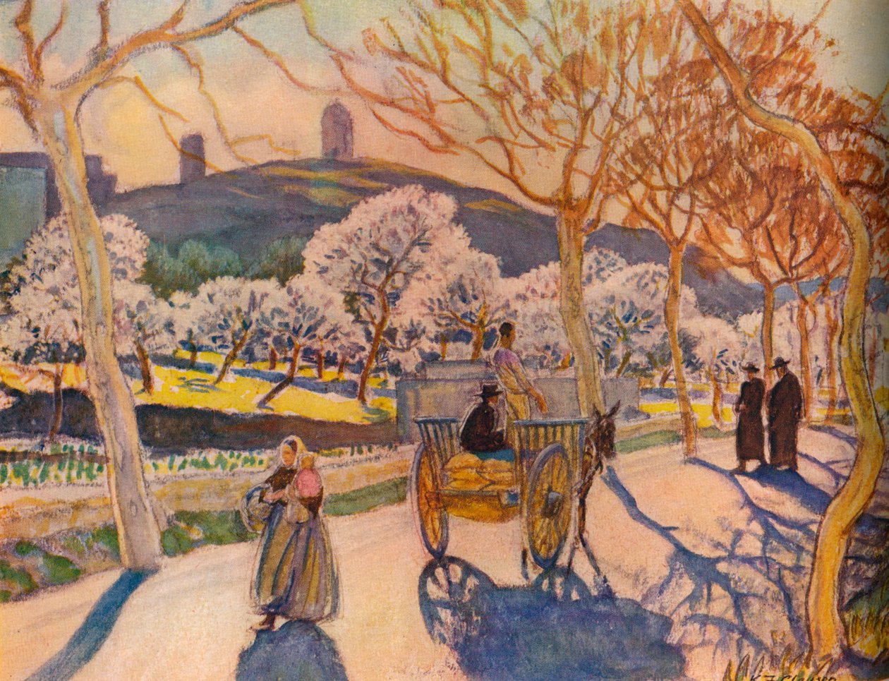 "Auringonvalo ja mantelinkukka, Ibiza", 1936. tekijältä Kitty Clausen