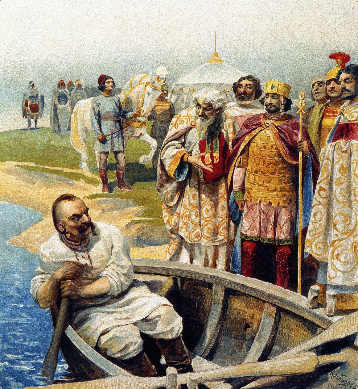 Svjatoslav I:n tapaaminen keisari John Tzimiskesin kanssa tekijältä Klavdiy Vasilievich Lebedev