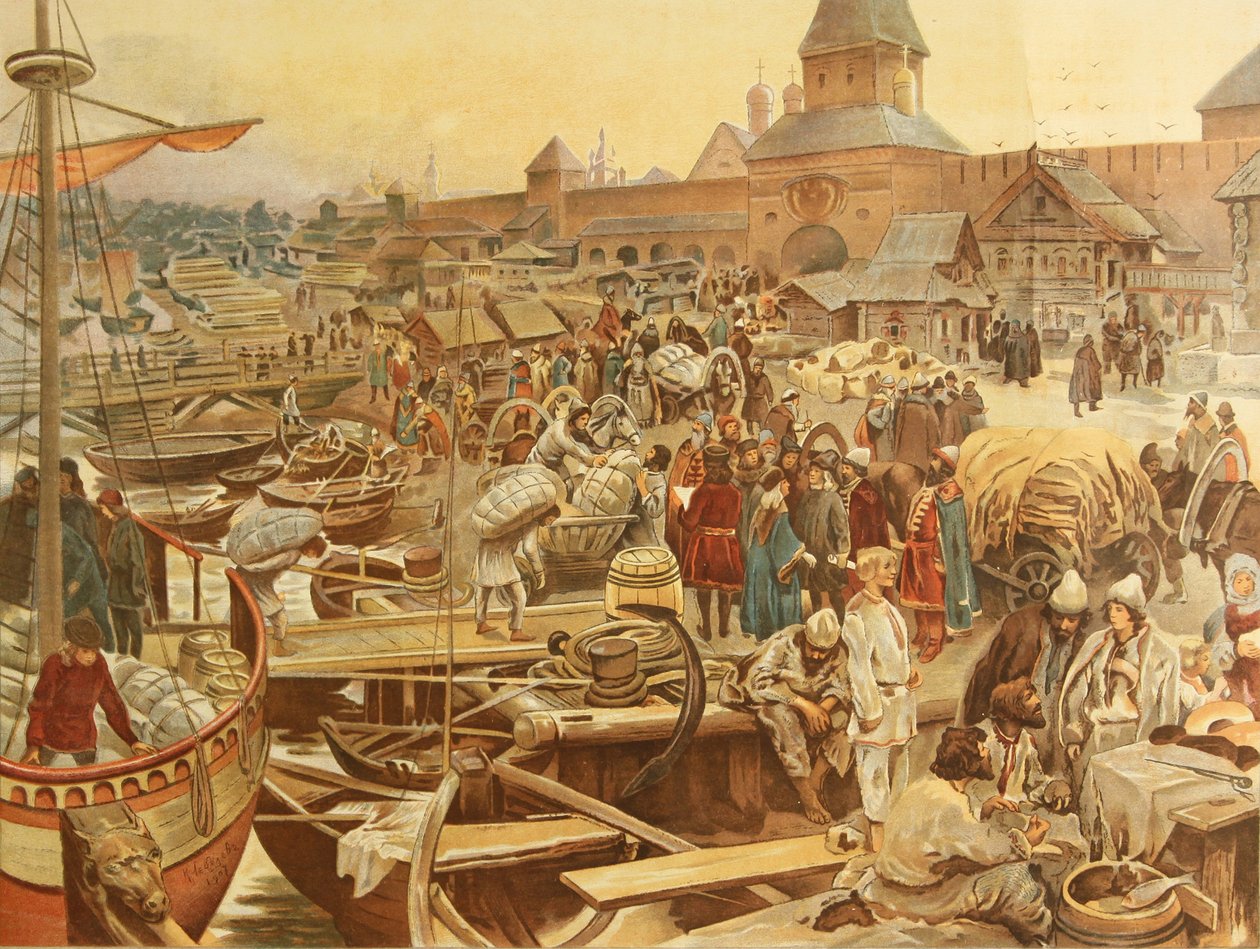 Novgorodin satama, 1907 tekijältä Klavdiy Vasilievich Lebedev