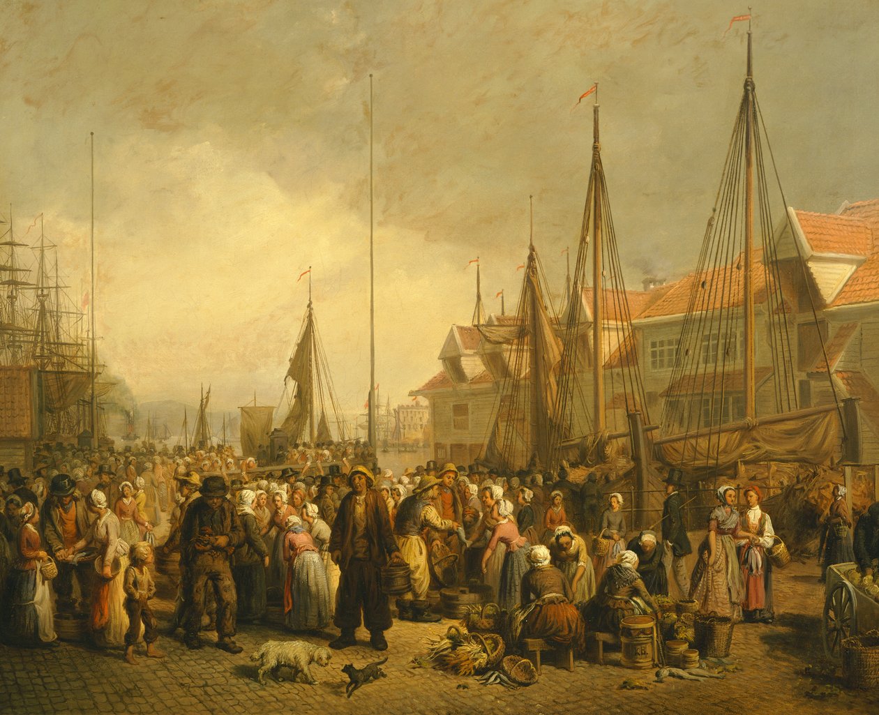 Kalamarkkinat Bergenissä, Knud Bergslien, Norja 1800-luvulla tekijältä Knud Bergslien