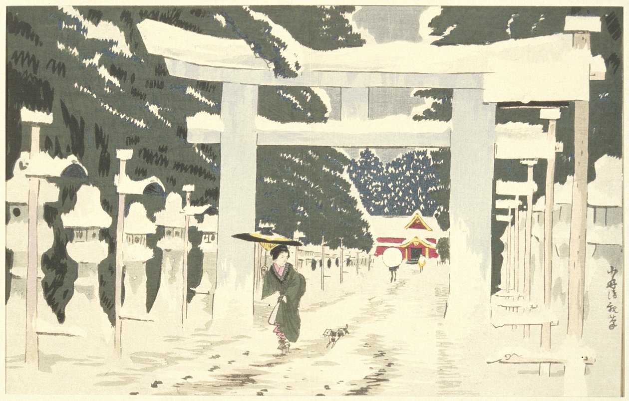 Runsas lumisade Uenon Tōshōgū-pyhäköllä tekijältä Kobayashi Kiyochika