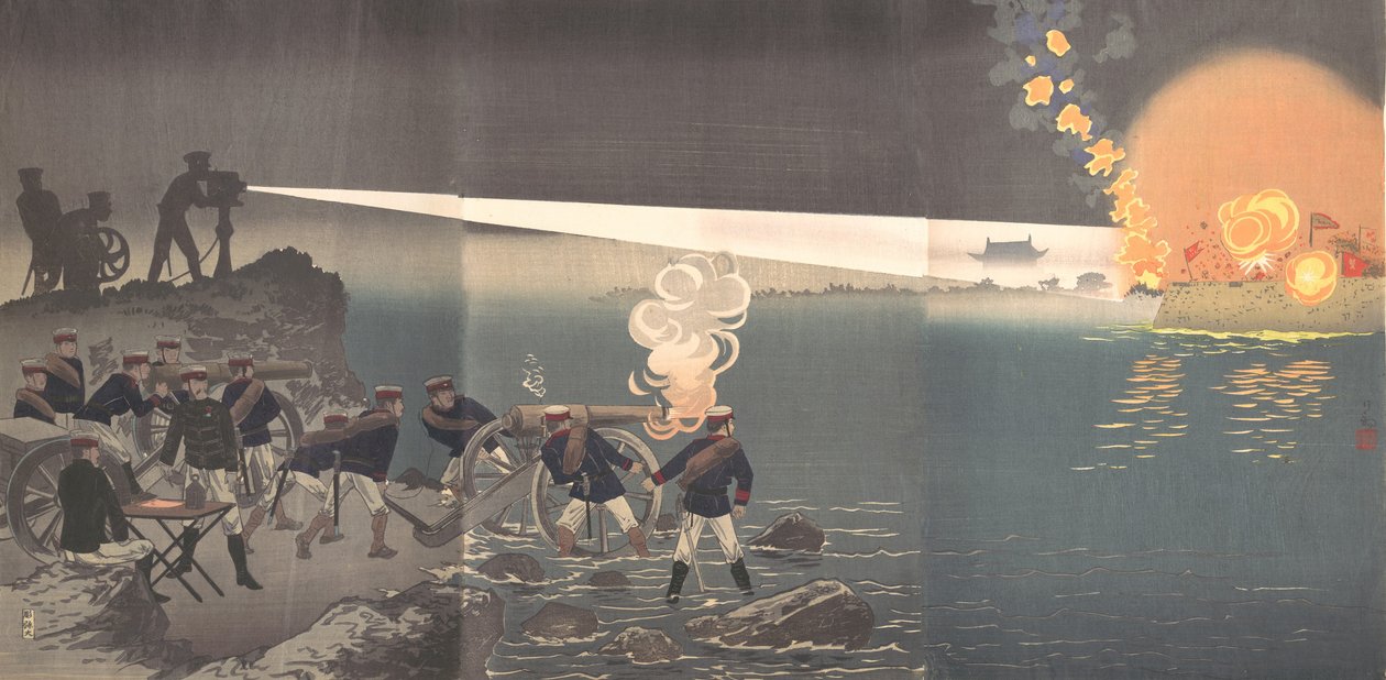 Sähkövalon käyttö Bingyangin hyökkäyksen aikana Koreassa 1800-luvun lopulla. tekijältä Kobayashi Kiyochika
