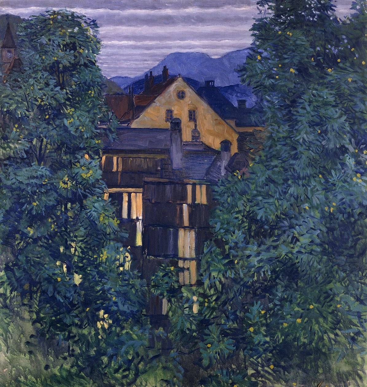 Yleiskatsaus Payerbachista, taustalla Rax; Näkymä Payerbachin läpi, taustalla Rax, n. 1912-1913 tekijältä Koloman Moser