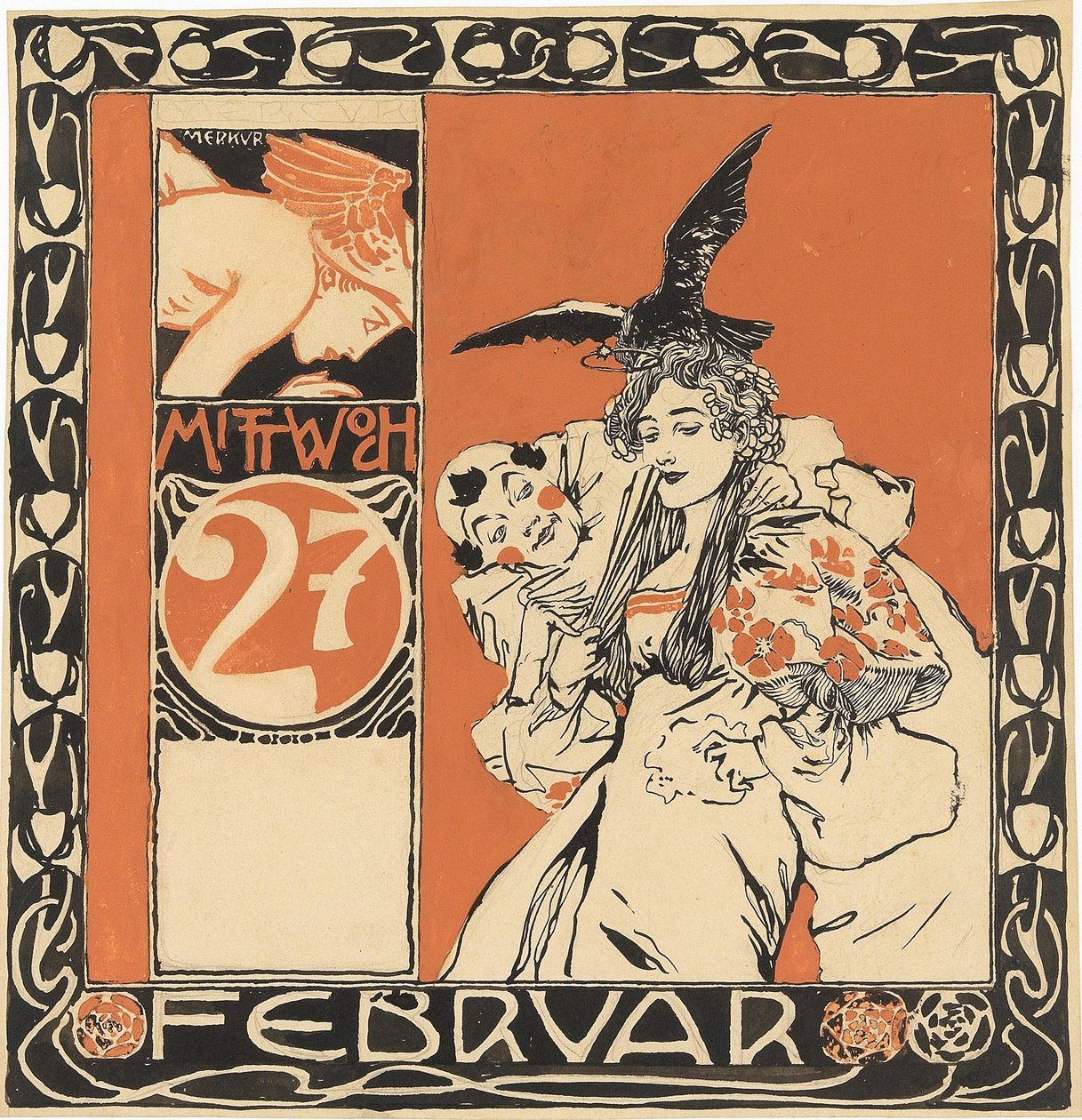 Kalenterilomake: keskiviikkona 27. helmikuuta. tekijältä Koloman Moser