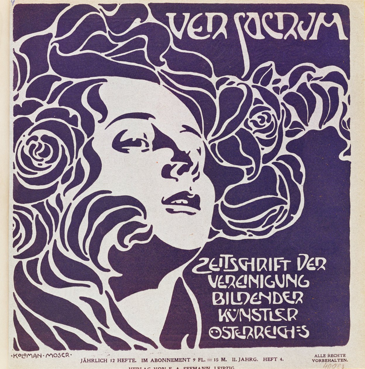 Ver Sacrum -lehden 4. numeron kansi vuodelta 1899, joka oli jugendtyylisen Sezession-liikkeen taiteilijoiden lehti ... tekijältä Koloman Moser