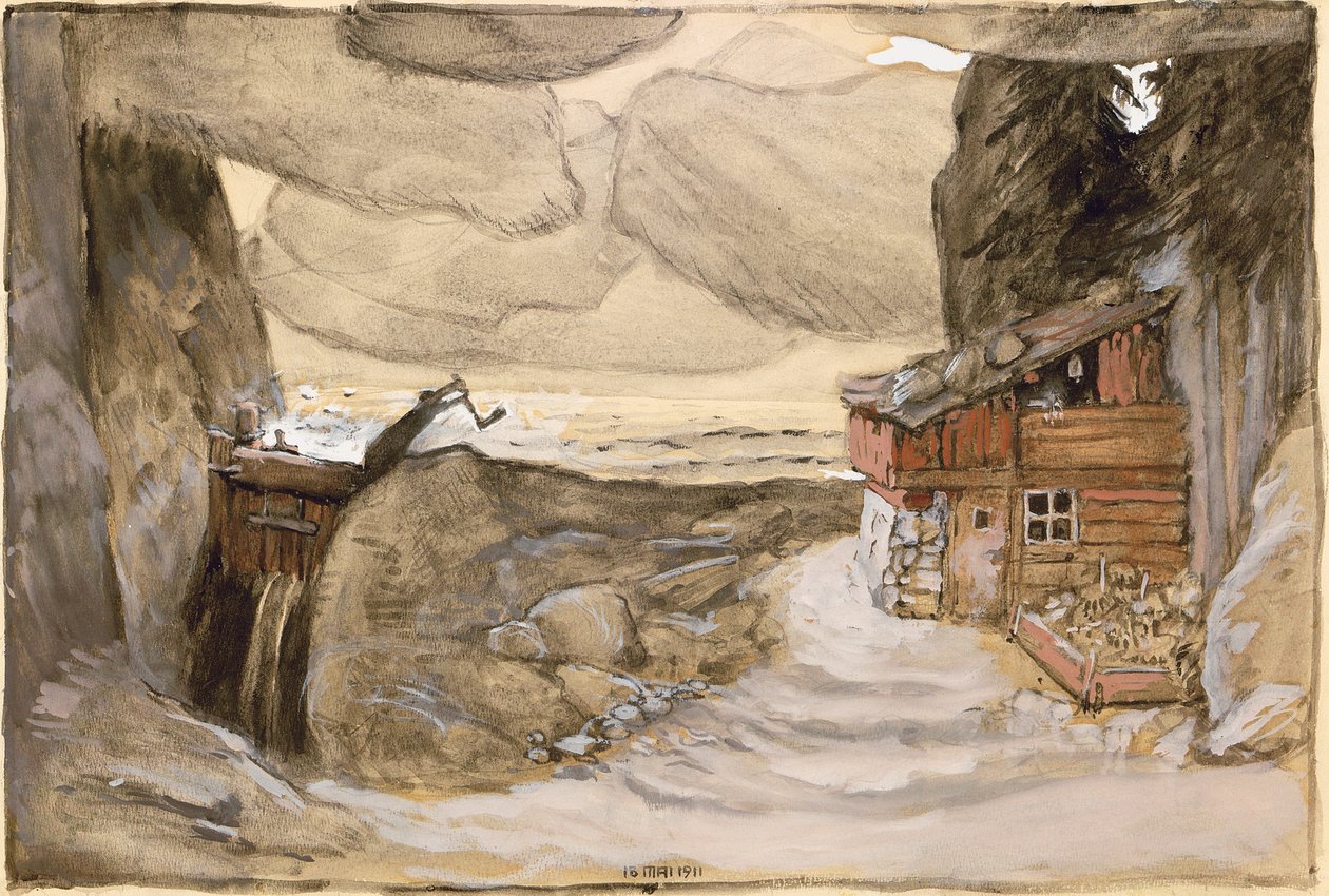 Lavastus Julius Bittnerin Der Bergsee -oopperaan, 1910-1911. tekijältä Koloman Moser