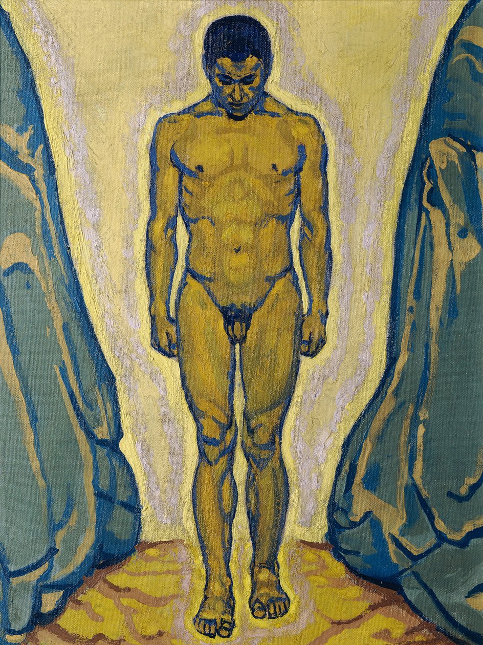 Seisoi miesalaston kivien välissä, n. 1915. tekijältä Koloman Moser