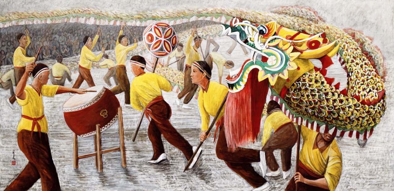 Dragon Festival, 1996 (guassi riisipaperille) tekijältä Komi Chen