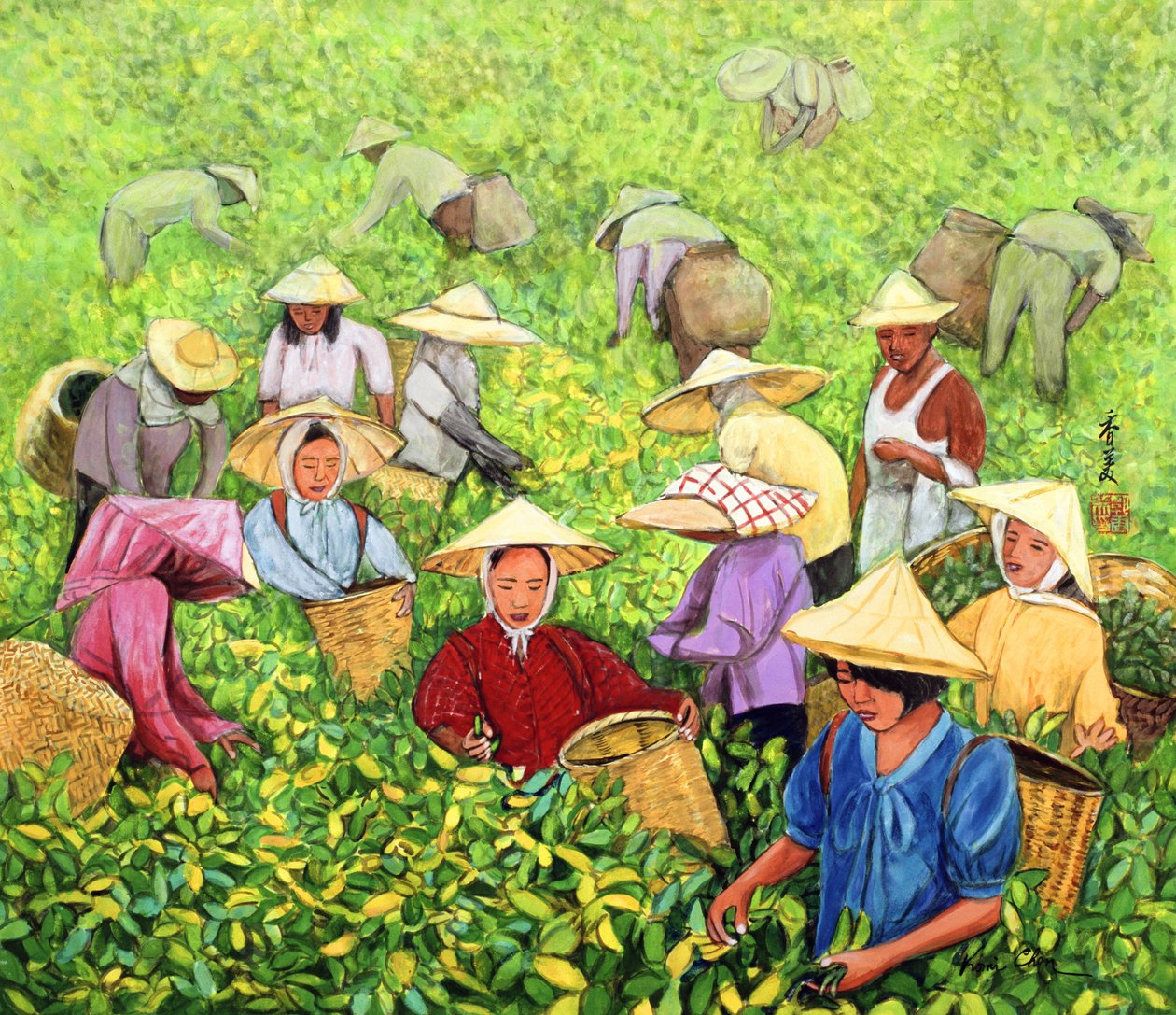 Tea Picking Girl, 1994 (guassi silkillä) tekijältä Komi Chen