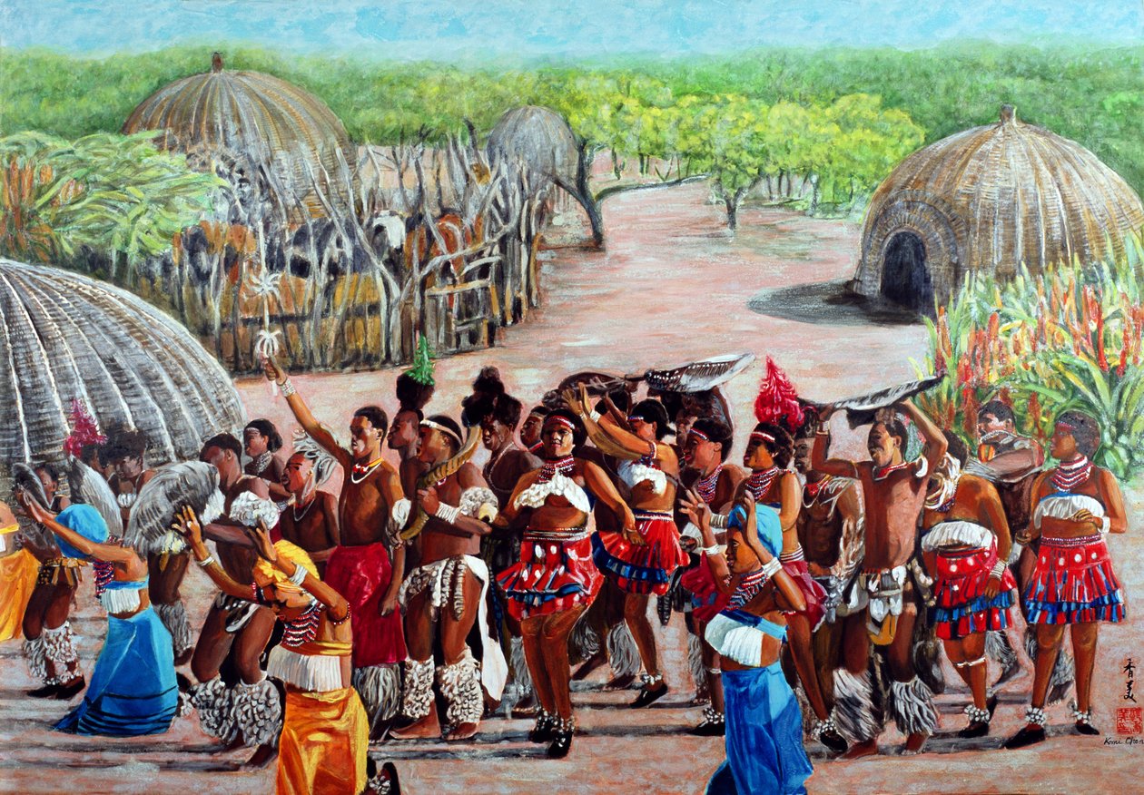Zulu Celebration, 1989 (guassi riisipaperille) tekijältä Komi Chen