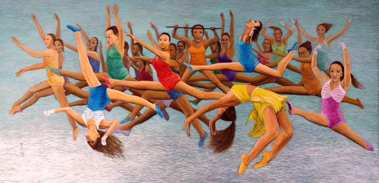 Leaping High, 2014 (itäinen guassi riisipaperilla) tekijältä Komi Chen