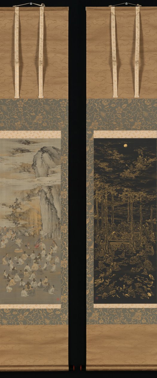 Auringonjumalattar Amaterasun houkutteleminen ulos luolasta, Historiallisen Buddhan kuolema..., 1800-luvun loppu tekijältä Kono Bairei