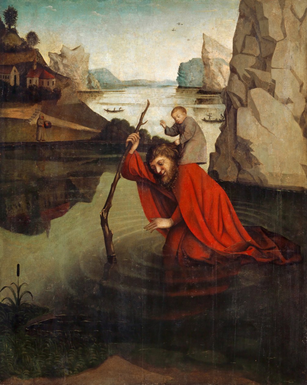 Pyhä Christopher kantaa Kristus-lapsia (tempera paneelissa) tekijältä Konrad Witz