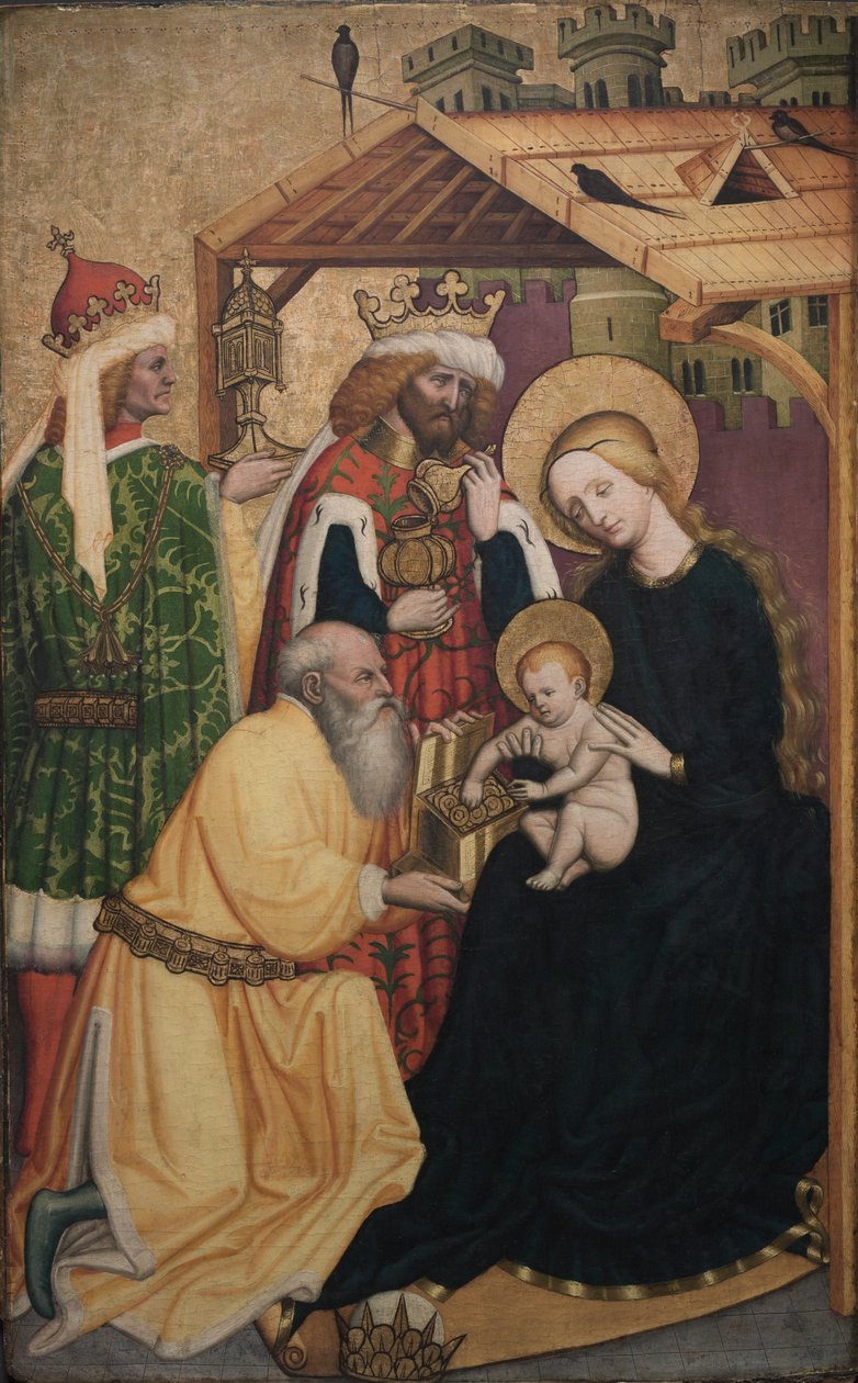 Maagisten palvominen, 1440-luvun alku (öljy paneelille). tekijältä Konrad Laib