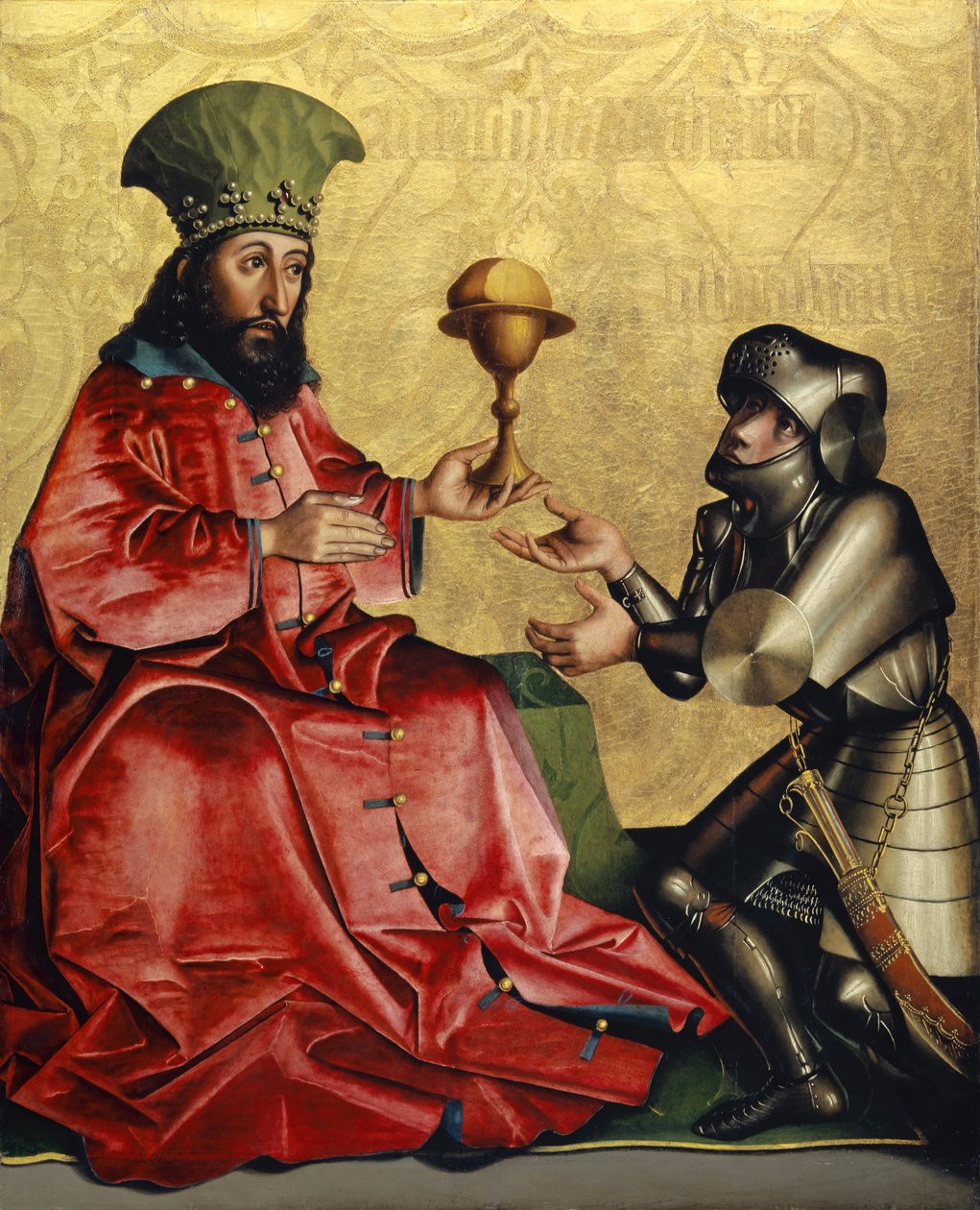 Abraham ennen Melkisedekiä Heilspiegelin alttaritaulusta, n. 1435 (sekatekniikka tammipaneelille). tekijältä Konrad Witz