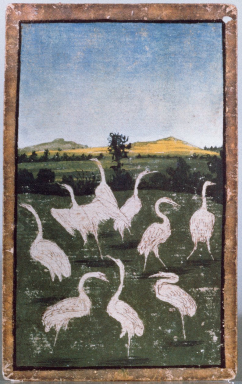 Haikaroita pellolla, yksi pelikorttisarjoista, jotka kuvaavat kohtauksia hoviharrastamisesta, Upper Rhein Area, n. 1440-1445 (kynä ja muste, wc) (katso myös 88300-04) tekijältä Konrad Witz