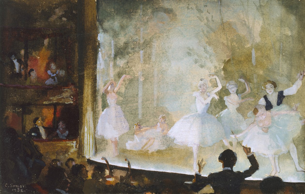Venäläinen baletti, Champs-Elysées: Les Sylphides, 1932 (Vartalonväri pellavalle) tekijältä Konstantin Andreevic Somov