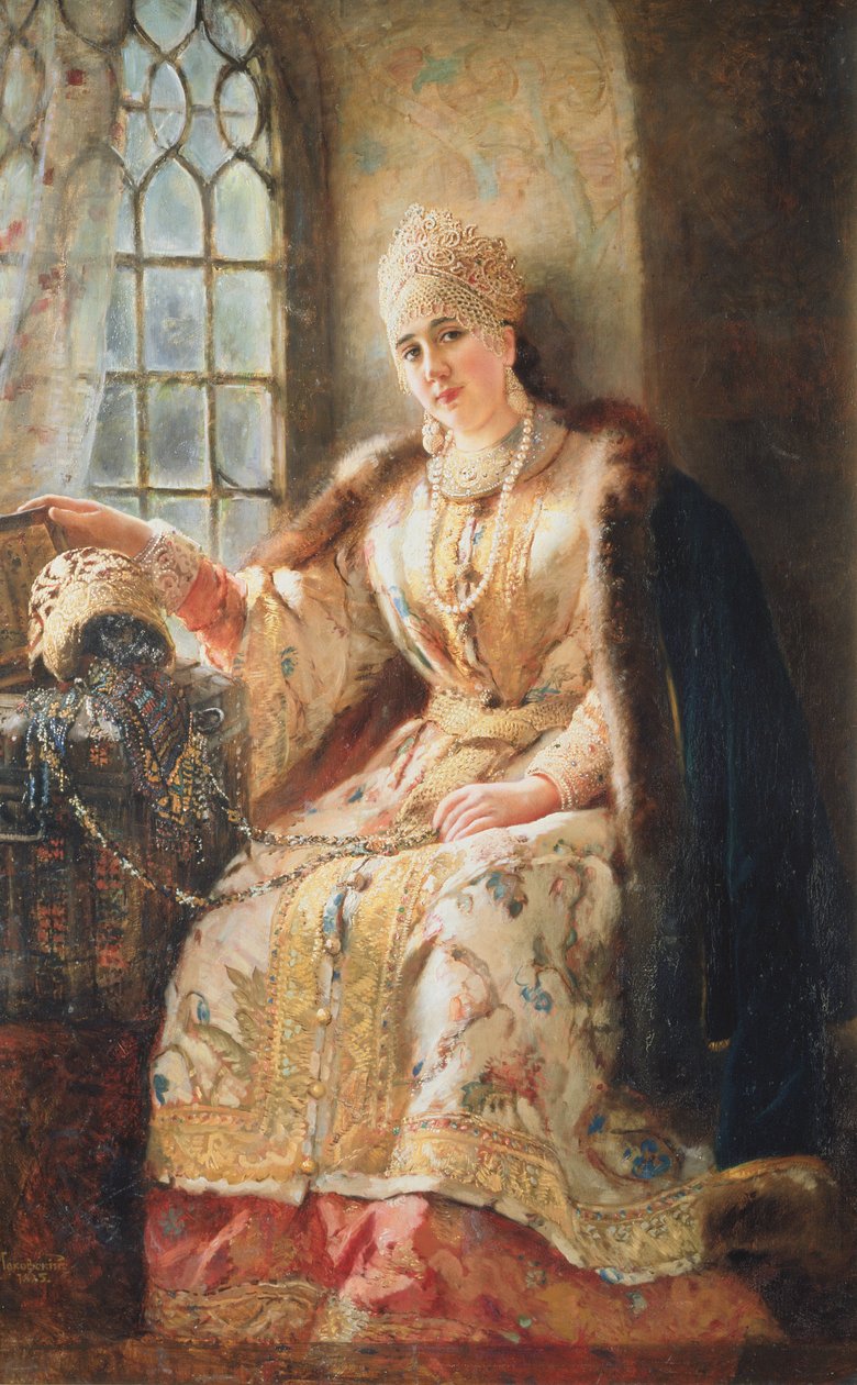 Boyarin vaimo ikkunan ääressä, 1885 tekijältä Konstantin Egorovich Makovsky