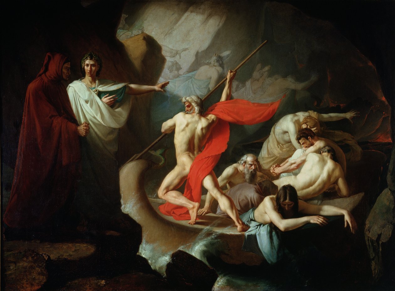 Charon välittää kuolleiden sieluja Styxin yli, 1860 tekijältä Konstantin Petrovich Pomerantsev